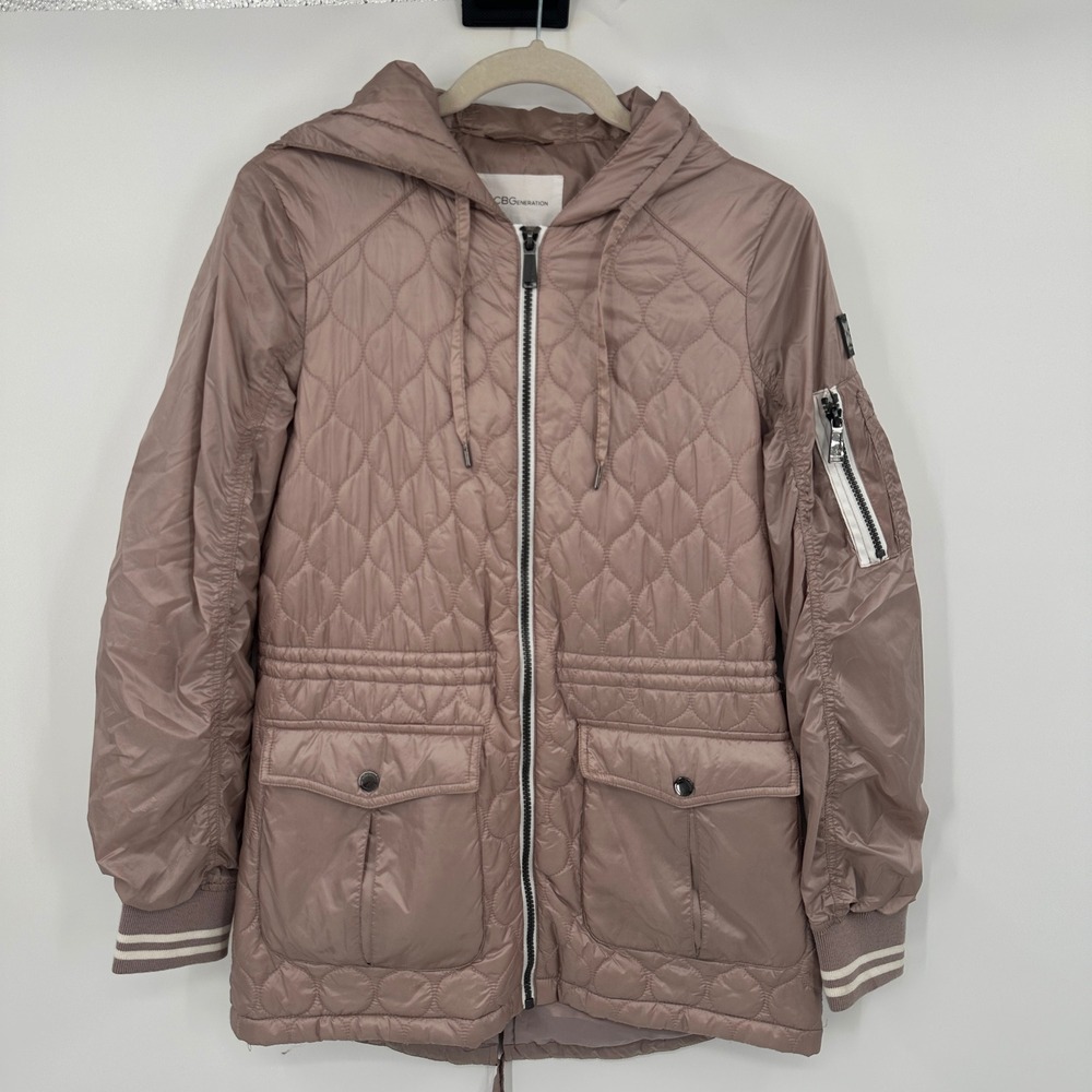 BCBGeneration‎ Quilted Hooded Utility Jacket Mauve Pink Drawstring Size Small